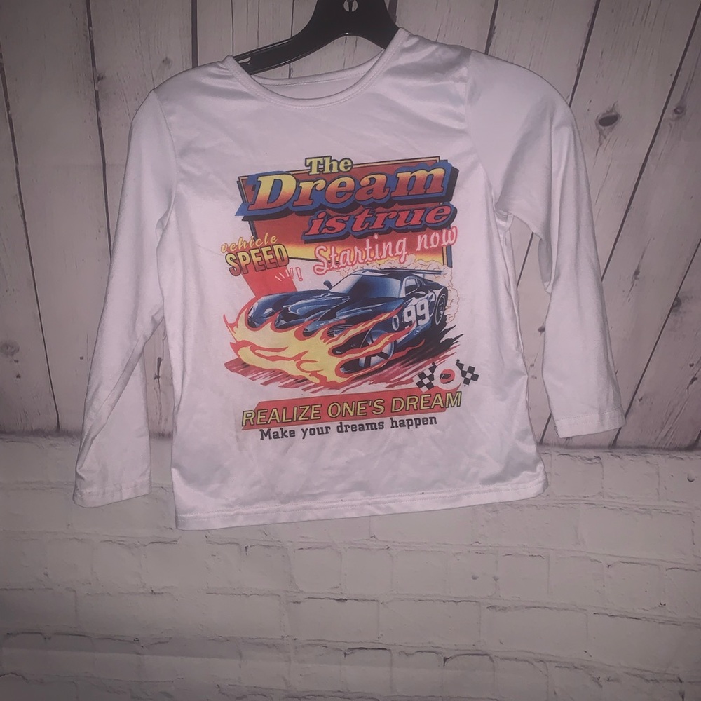 Kids White Dream Racing Long Sleeve Tee